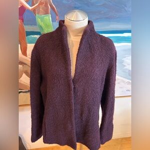 EILEEN FISHER Purple Wool Mandarin Collar Boucle Coat, Sz XL